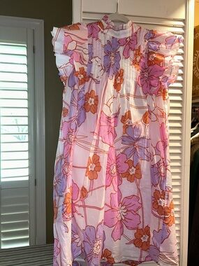 Floral Flutter Sleeve Pink & Lavender Summer Dress